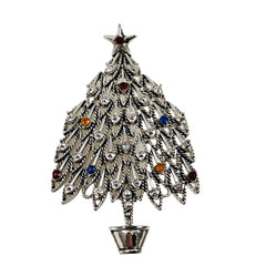 Silver Rhinestone Christmas Tree Pin Vintage