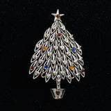 Silver Rhinestone Christmas Tree Pin Vintage