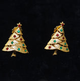 Traditional Rhinestone Christmas Tree Clip On Earrings Vintage