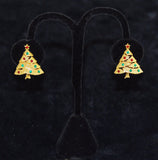 Traditional Rhinestone Christmas Tree Clip On Earrings Vintage