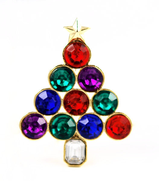 Modernist Large Rhinestone Christmas Tree Pin