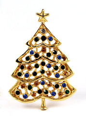 Colorful Rhinestone Christmas Tree Pin Vintage