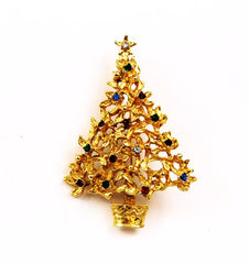 Colorful Rhinestone Christmas Tree Pin Vintage