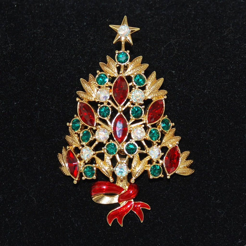 Colorful Rhinestone Christmas Tree Pin Vintage