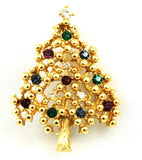Gold Plated Rhinestone Christmas Tree Pin Vintage