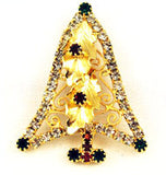 Rhinestone Christmas Tree Pin Vintage Gold Tone