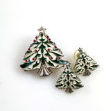 Enamel Christmas Tree Brooch and Earring Set