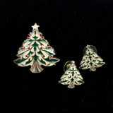 Enamel Christmas Tree Brooch and Earring Set