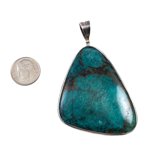 Large Chrysocolla Sterling Silver Pendant Vintage