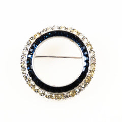 Ciner Sapphire Circle Brooch Designer Signed Vintage