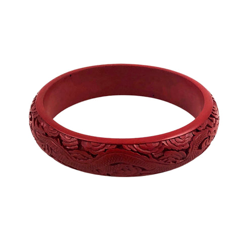 Carved Chinese Cinnabar Bangle Bracelet