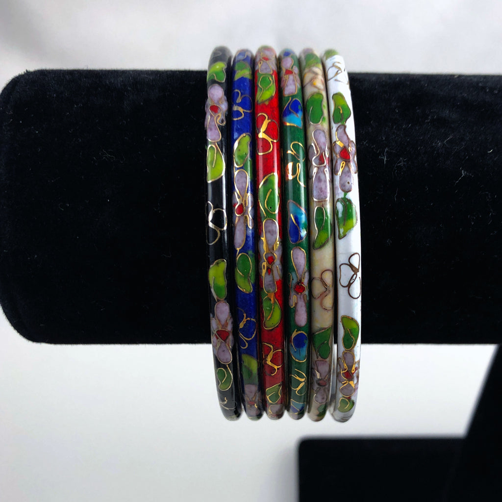 Cloisonne Floral Bangle Bracelets Vintage