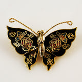 Cloisonné Black Butterfly Pin NOS