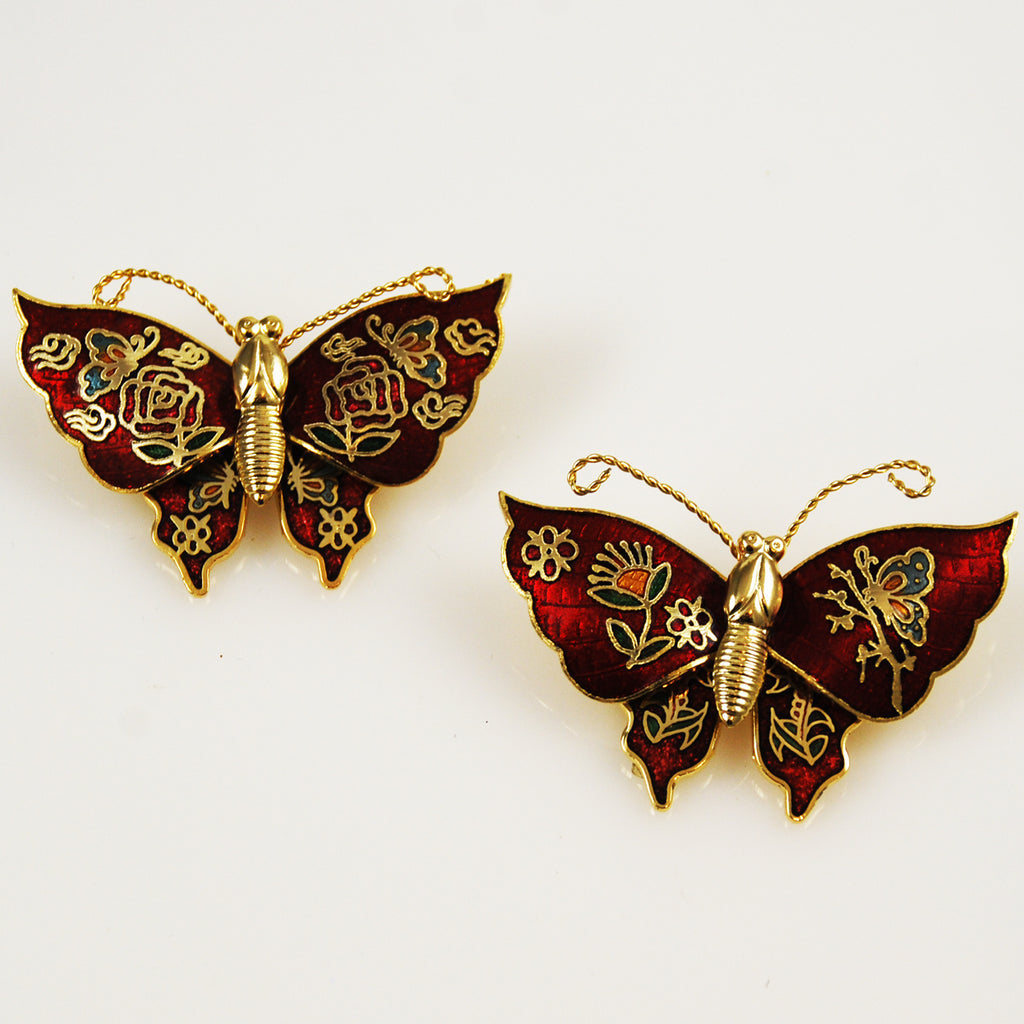 Vintage Red Cloisonne Butterfly pins