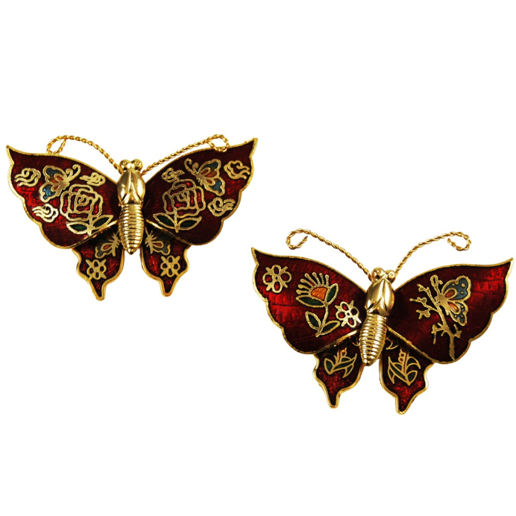 Vintage Red Cloisonne Butterfly pins