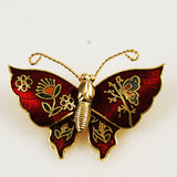 Cloisonné Red Butterfly Pin NOS