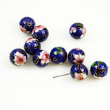 Large 16mm blue cloisonne round beads vintage Chinese