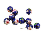 Blue Cloisonne 16mm Round Beads Large Vintage Chinese (3) - Estate Beads & Jewelry