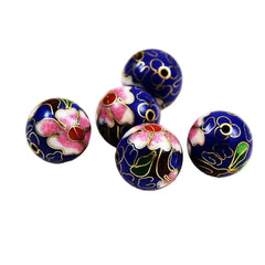 Blue Cloisonne 12mm Round Beads Vintage Chinese (3)
