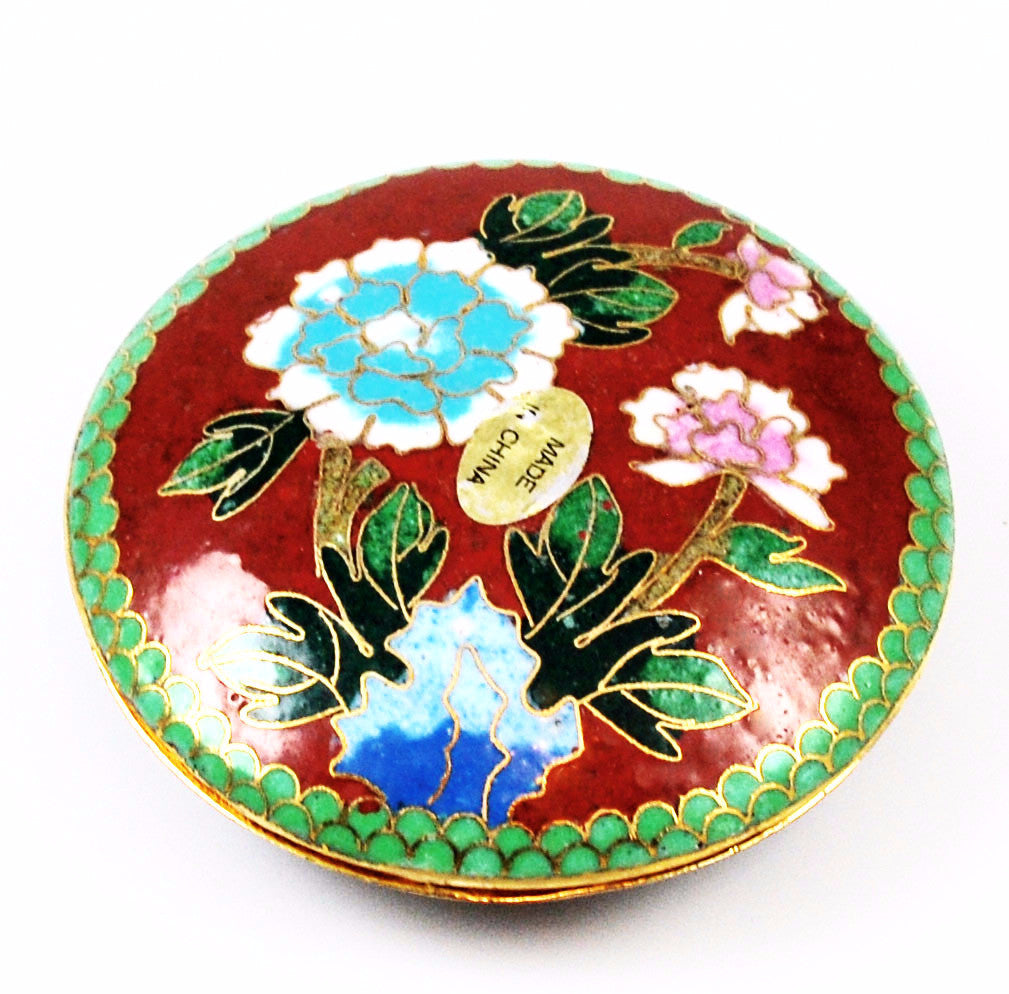 Red Cloisonne Round Box Vintage Chinese
