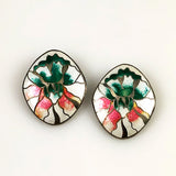cloisonne floral earrings vintage