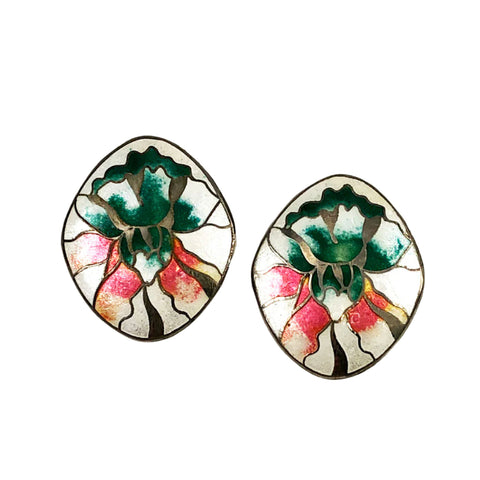 cloisonne floral earrings vintage