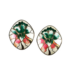 Cloisonne Floral Earrings Vintage
