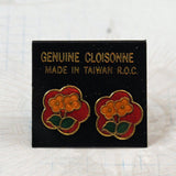 Cloisonne floral earrings gold