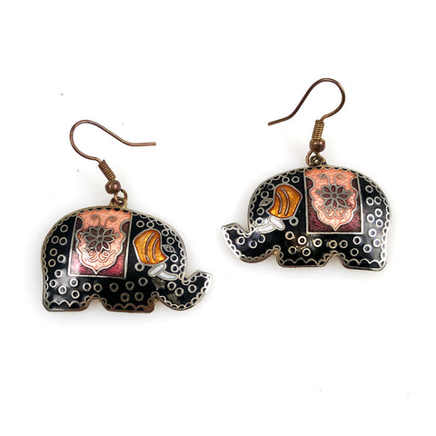 Cloisonne Elephant Earrings Vintage