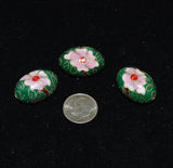 Large Cloisonne Green Oval Beads Vintage Chinese