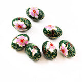 Large Cloisonne Green Oval Beads Vintage Chinese