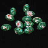 Large Cloisonne Green Oval Beads Vintage Chinese