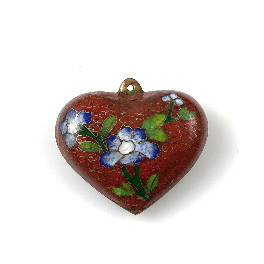 Cloisonne Heart Pendant Vintage Chinese