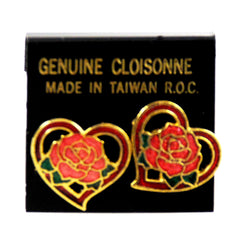 Cloisonné Heart Pierced Earrings NOS
