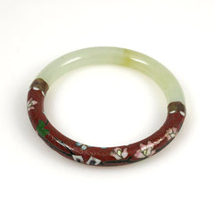 Cloisonne & Jade Floral Bangle Bracelet Vintage