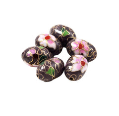 Cloisonne Plum Oval Beads Vintage Chinese (4)