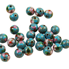 Cloisonne Turquoise Blue Round Beads Vintage Chinese