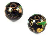 Cloisonne Black Round Beads Vintage Chinese