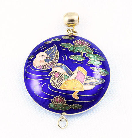 Blue Cloisonne Duck Pendant Vintage Chinese