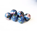 Cloisonne Blue Round Beads Vintage Chinese 16mm
