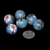 Cloisonne Blue Round Beads Vintage Chinese 16mm