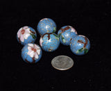 Cloisonne Blue Round Beads Vintage Chinese 16mm