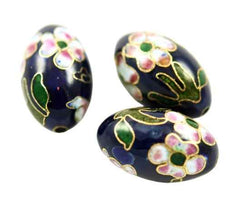 Large Cloisonne Cobalt Blue Oval Beads 24x15mm (2)
