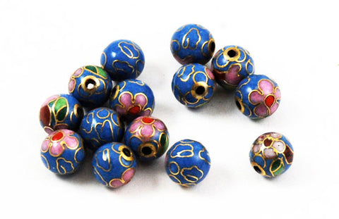 Cloisonne Blue Round Beads Vintage Chinese