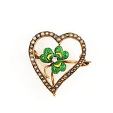 Victorian Clover & Heart 12K Gold Watch Pin 