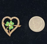 Antique Shamrock heart gold watch pin