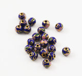 Cloisonne Navy Round Beads Vintage Chinese 8mm