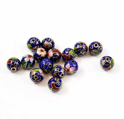 Cloisonne Navy Round Beads Vintage Chinese