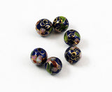 Cloisonne Navy Round Beads Vintage Chinese 14mm