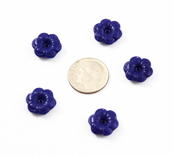 Cobalt Blue Glass Flower Beads - Vintage German